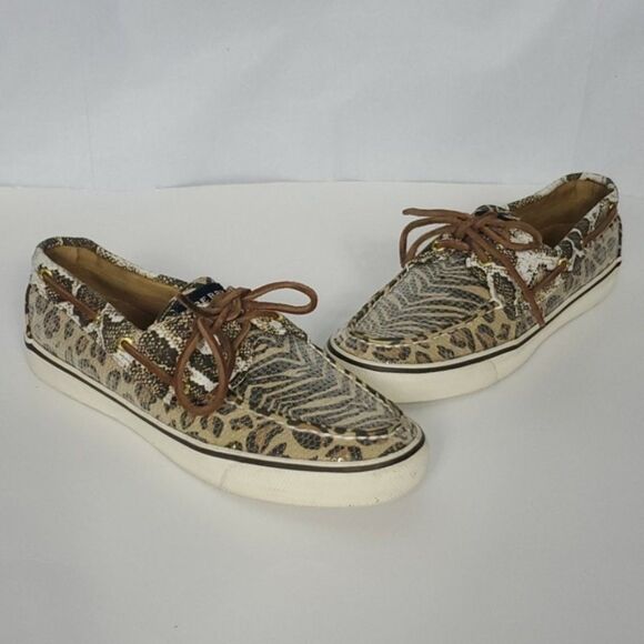 Sperry Animal Print Sequin Boat Shoes size 8.5 - Picture 3 of 8